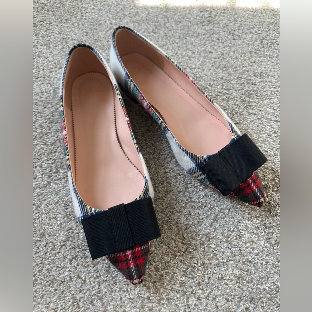J. Crew Tartan Bow Pointed Toe Flats